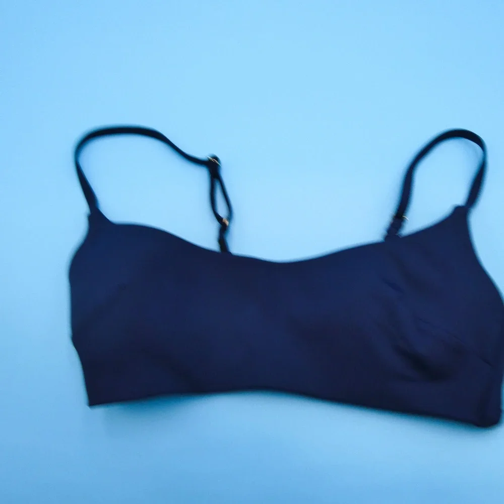 Victoria's Secret Bikini‎ Top Womens Small Ribbed Scoop Neck Navy Blue Nylon